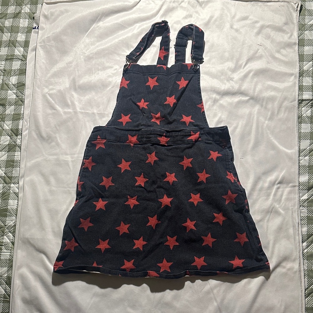 Blackheart Black Overall Dress with Red Stars
